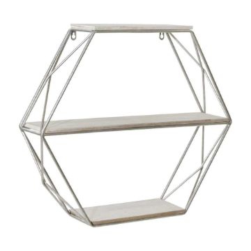 Picture of Metal and Wood 3-Tier Hexagon Wall Shelf - White