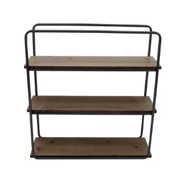 Picture of Metal and Wood 3-Tier Wall Shelf - Brown and Black