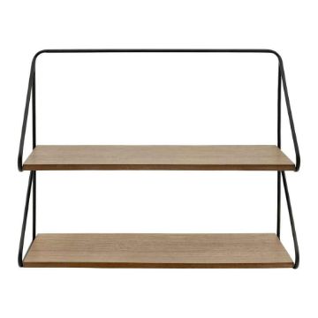Picture of Metal and Wood 20" 2-Tier Wall Shelf - Black and Brown