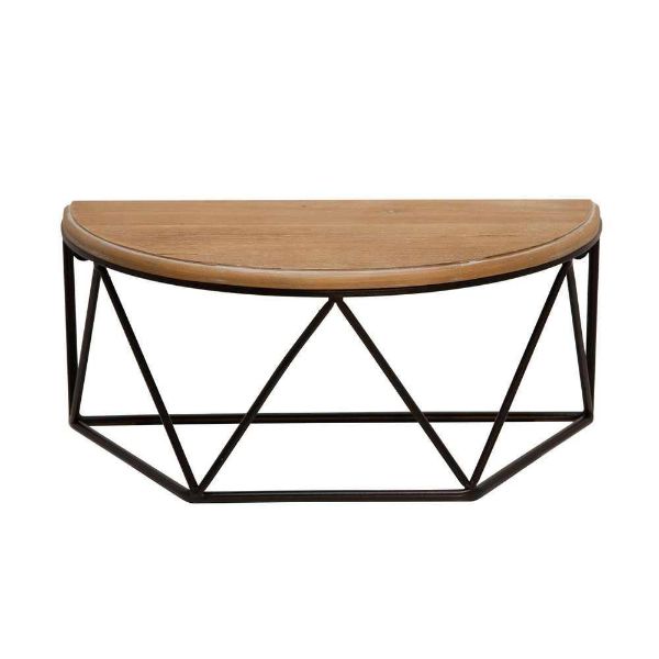 Picture of Wood and Metal 16" Demilune Wall Shelf - Brown