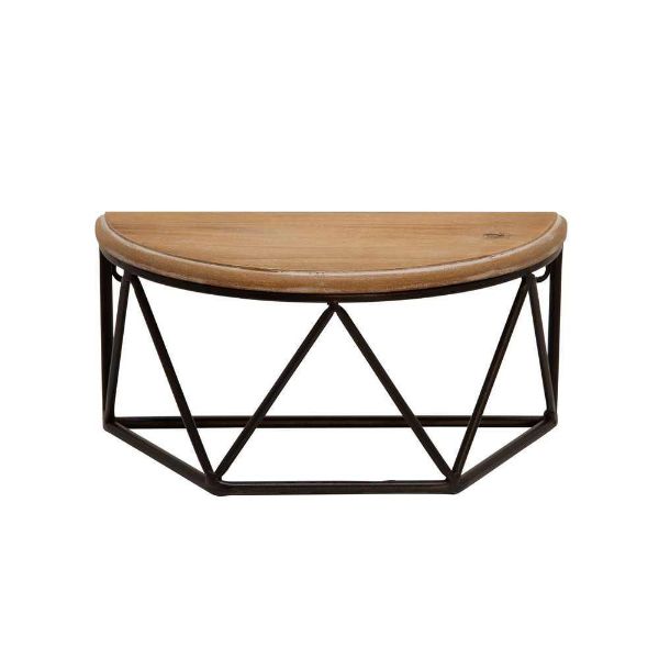 Picture of Wood and Metal 12" Demilune Wall Shelf - Brown