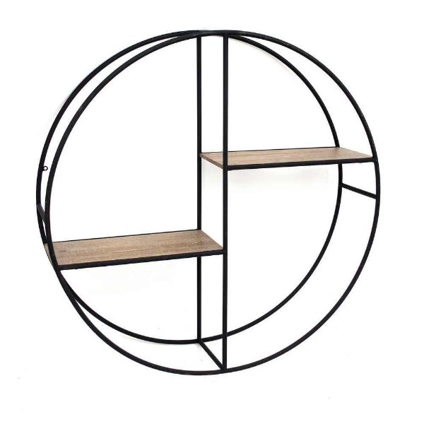 Picture of Metal and Wood 24" Round Shelf - Black