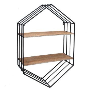 Picture of Metal and Wood 20" Hexagon Wall Shelf - Brown and Black