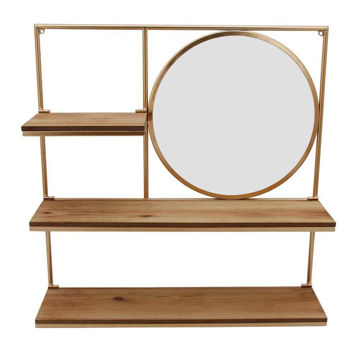 Picture of Metal 24" Wall Shelf with Round Mirror - Gold