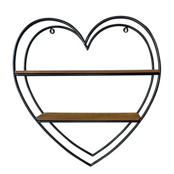 Picture of Metal and Wood 20" Heart Shaped Wall Shelf - Brown