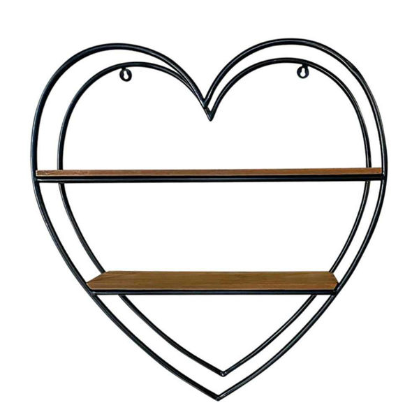 Picture of Metal and Wood 20" Heart Shaped Wall Shelf - Brown
