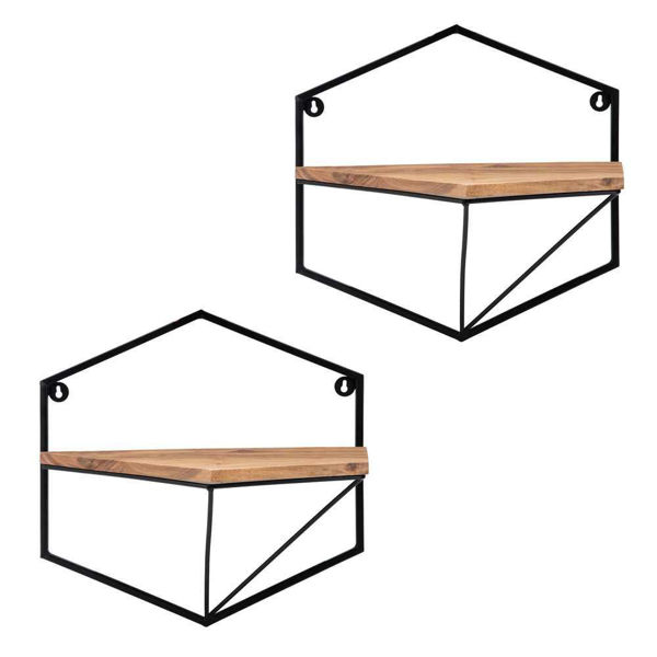 Picture of Metal and Wood Hexagon Wall Shelves - Set of 2 - B