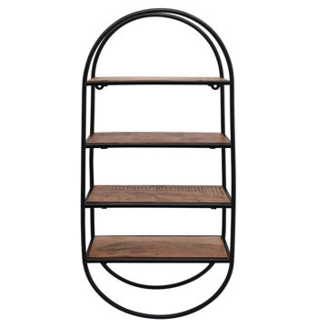 Picture of Metal and Wood 36" Oval 4-Tier Wall Shelf - Brown