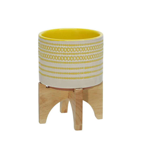 Picture of Ceramic 5" Planter on Stand with Dots - Yellow