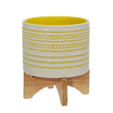 Picture of Ceramic 8" Planter on Stand with Dots - Yellow