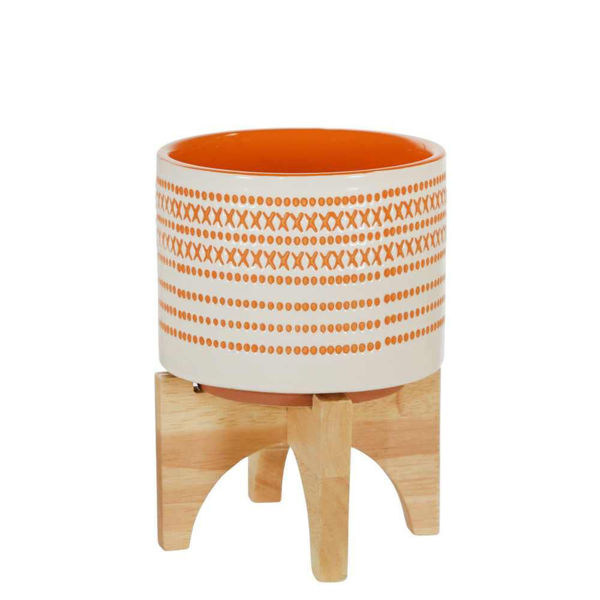 Picture of Ceramic 5" Planter on Stand with Dots - Orange