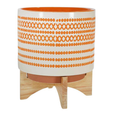 Picture of Ceramic 11" Planter on Stand with Dots - Orange