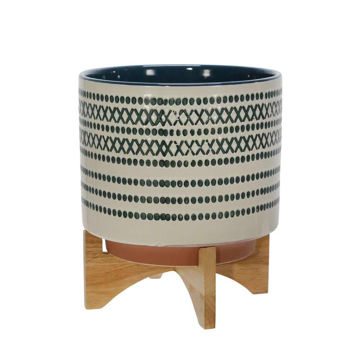 Picture of Ceramic 11" Planter on Stand with Dots - Blue