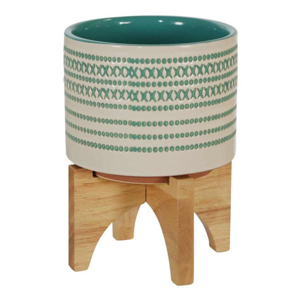 Picture of Ceramic 5" Planter on Stand with Dots - Turquoise