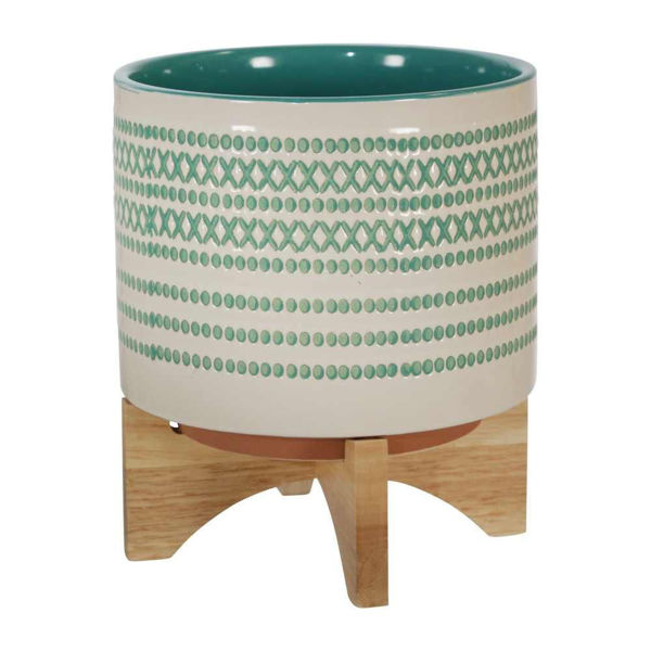 Picture of Ceramic 8" Planter on Stand with Dots - Turquoise