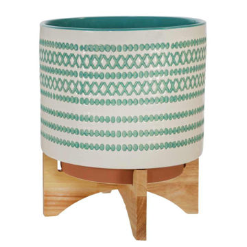 Picture of Ceramic 11" Planter on Stand with Dots - Turquoise