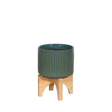 Picture of Ceramic 5" Planter on Stand - Reactive Green