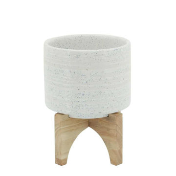 Picture of Ceramic 5" Planter on Stand - Speckled White