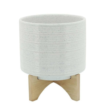Picture of Ceramic 8" Planter on Stand - Speckled White