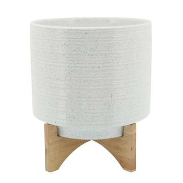 Picture of Ceramic 11" Planter on Stand - Speckled White