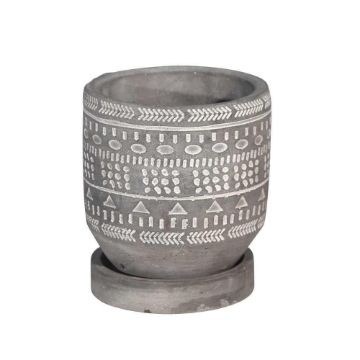 Picture of Tribal Pattern 5" Planter with Saucer - Gray