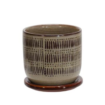 Picture of Ceramic 5" Lines Planter with Saucer - Brown