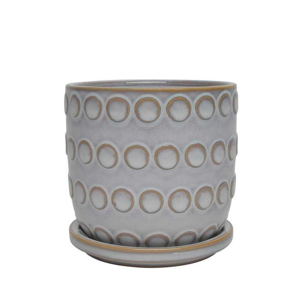 Picture of Ceramic 5" Bubbles Planter with Saucer - Beige