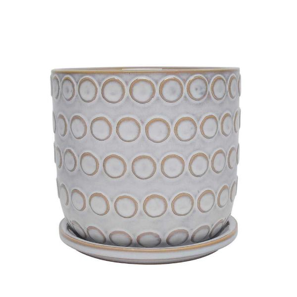 Picture of Ceramic 6" Bubbles Planter with Saucer - Beige