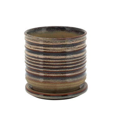 Picture of Ceramic 5" Textured Planter with Saucer - Brown