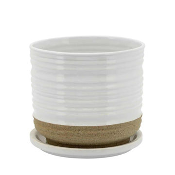 Picture of Ceramic 6" Textured Planter with Saucer - White