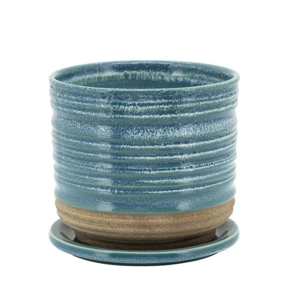 Picture of Ceramic 6" Textured Planter with Saucer - Aqua