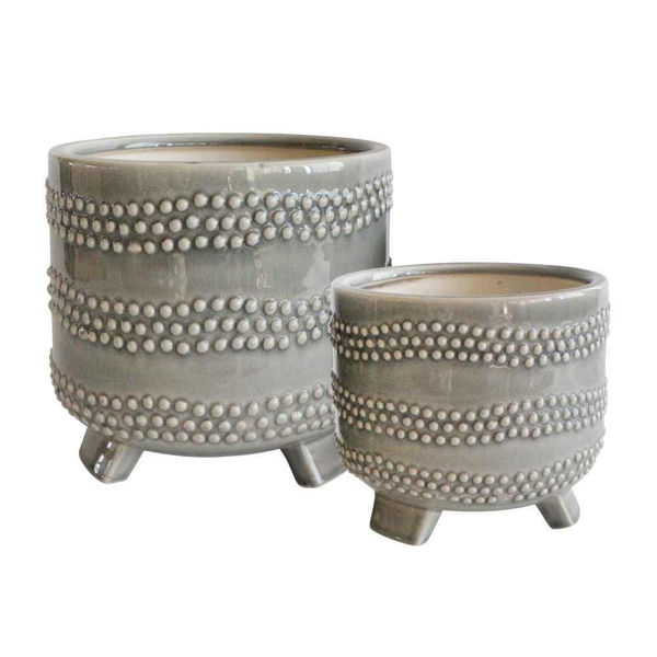 Picture of Footed Planter with Dots 6" and 8" - Set of 2 - Gr