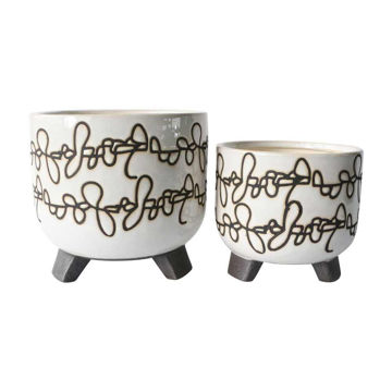 Picture of Ceramic 6" and 8" Scribble Footed Planter - Set of