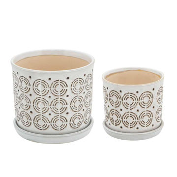 Picture of Ceramic 6" and 8" Circles Planter with Saucer - Se
