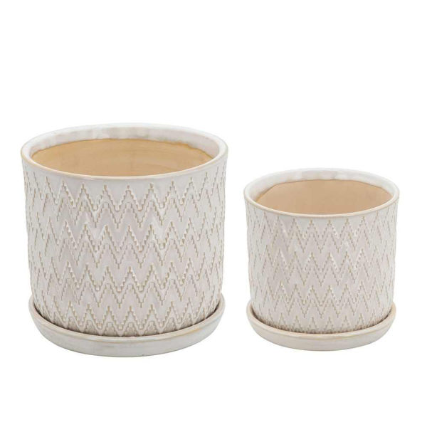 Picture of Chevron Planter with Saucer 6" and 8" - Set of 2 -