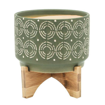 Picture of Ceramic 7" Swirl Planter on Stand - Olive