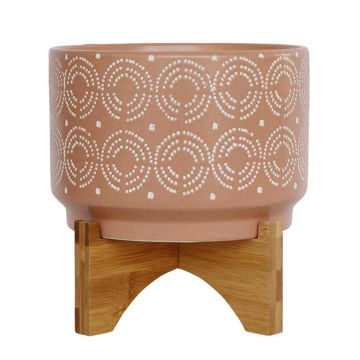 Picture of Ceramic 7" Swirl Planter on Stand - Rose