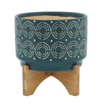 Picture of Ceramic 7" Swirl Planter on Stand - Turquoise