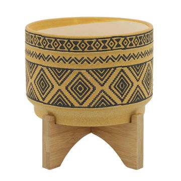 Picture of Ceramic 7" Aztec Planter on Stand - Mustard