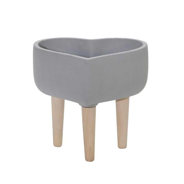 Picture of Ceramic 9" Heart Planter with Wooden Legs - Light