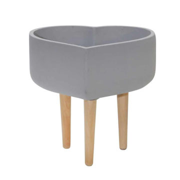 Picture of Ceramic 11" Heart Planter with Wooden Legs - Gray