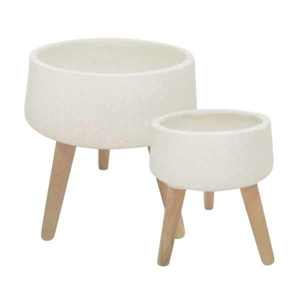 Picture of Terrazzo Planters with Wood Legs 11" and 15" - Set