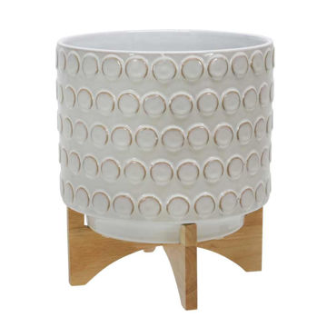 Picture of Ceramic 11" Planter on Wooden Stand - Ivory