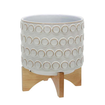 Picture of Ceramic 8" Planter on Wooden Stand - Ivory