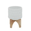 Picture of Ceramic 5" Planter on Wooden Stand - White