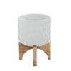 Picture of Ceramic 5" Planter on Wooden Stand - White