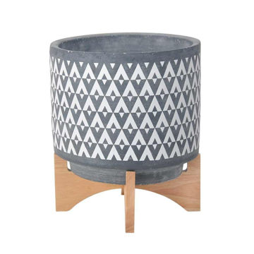 Picture of Ceramic 11" Aztec Planter on Wooden Stand - Gray