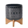 Picture of Ceramic 8" Aztec Planter on Wooden Stand - Black