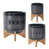 Picture of Ceramic 8" Aztec Planter on Wooden Stand - Black