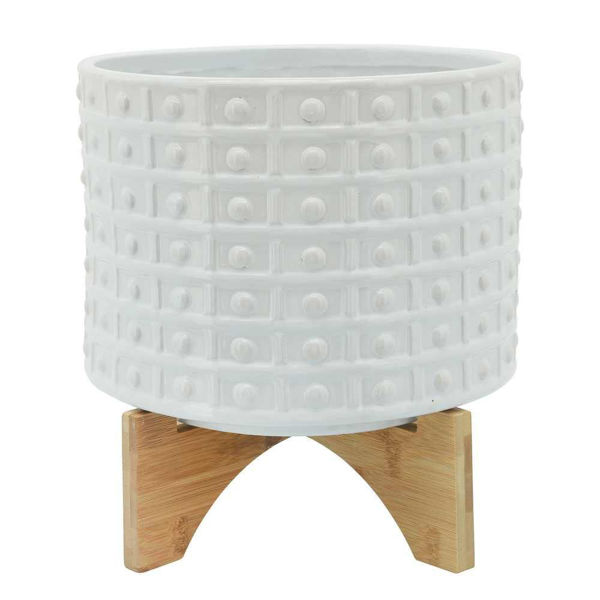 Picture of Dotted 11" Planter with Stand - White